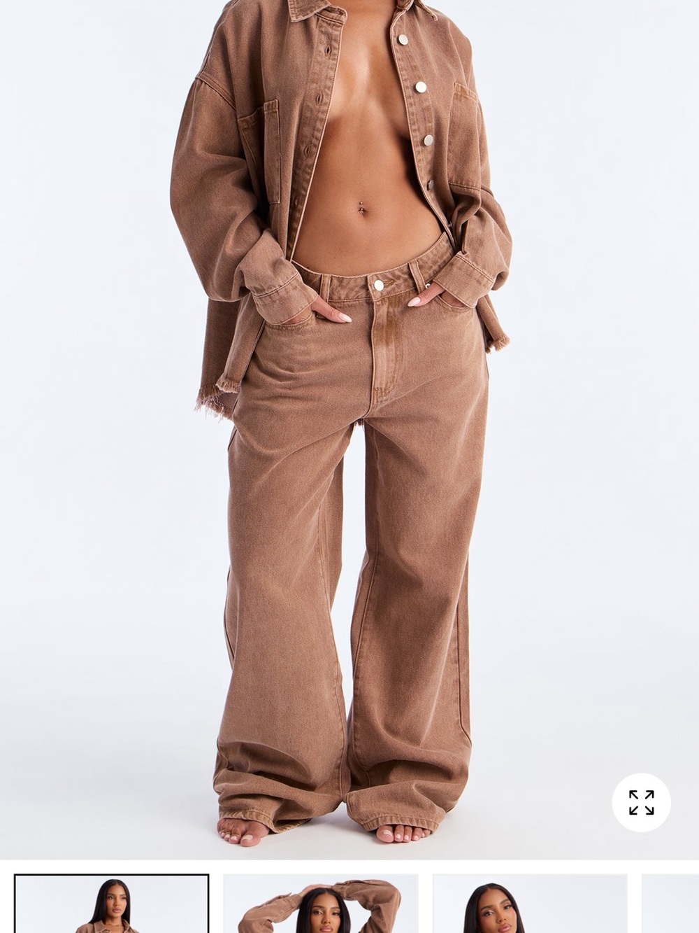 Fashion Nova Women's Wide-Leg Jeans in Brown Corduroy
